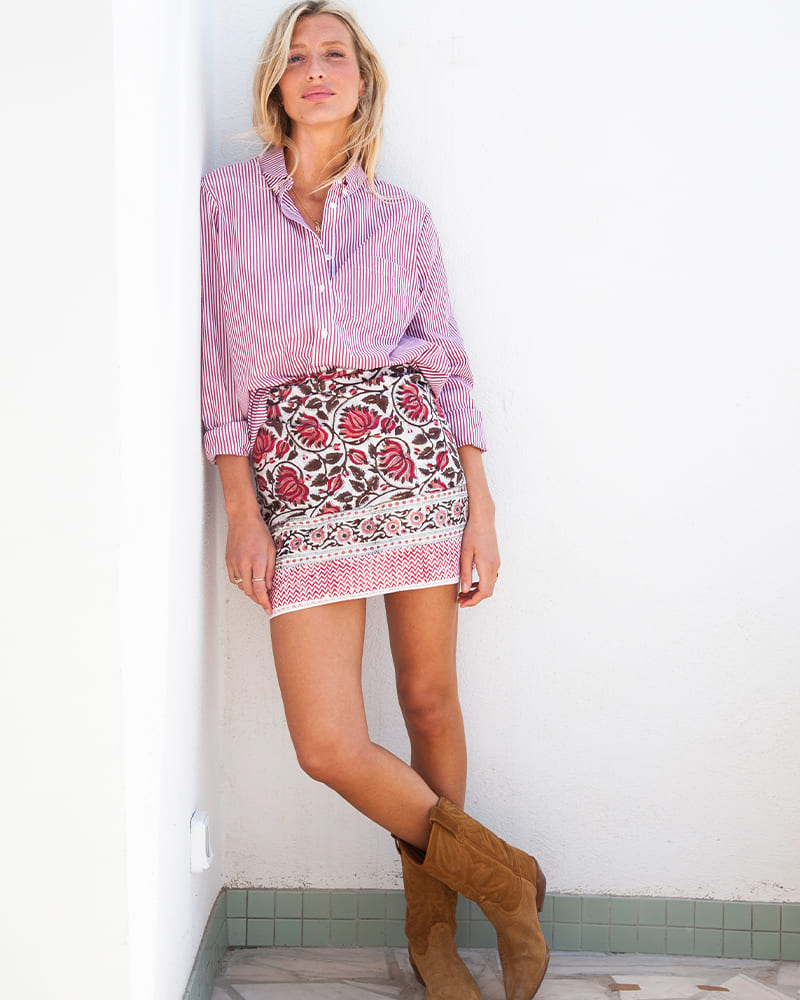 Paréo Blockprint marron et rose