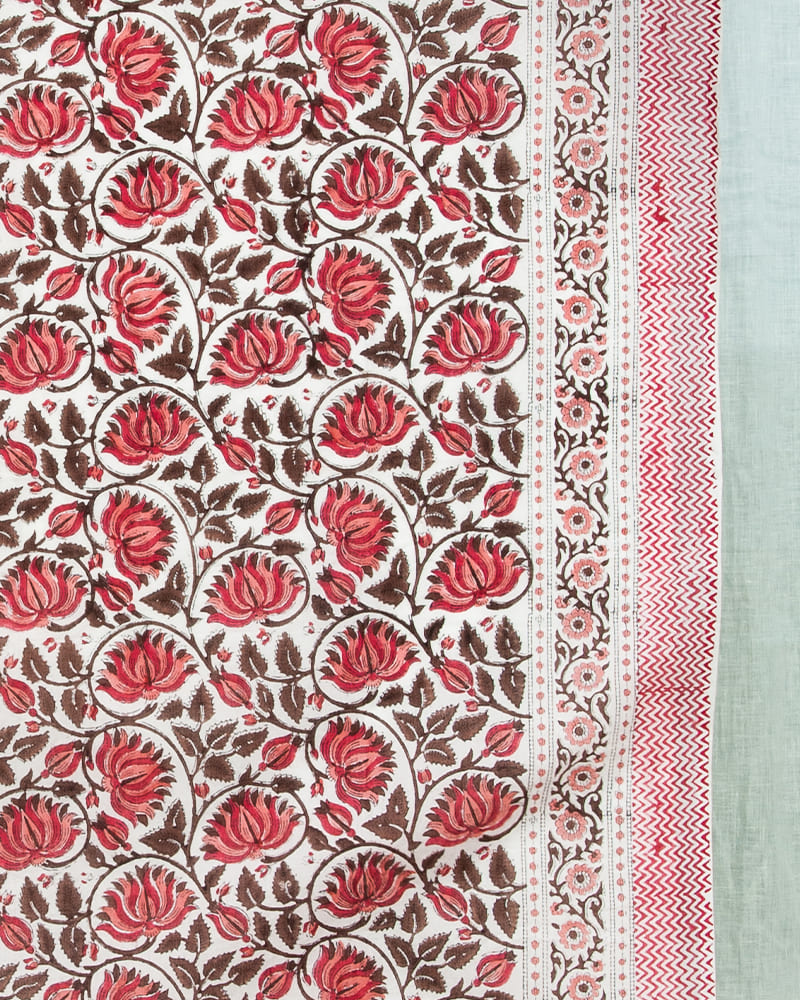 Paréo Blockprint marron et rose