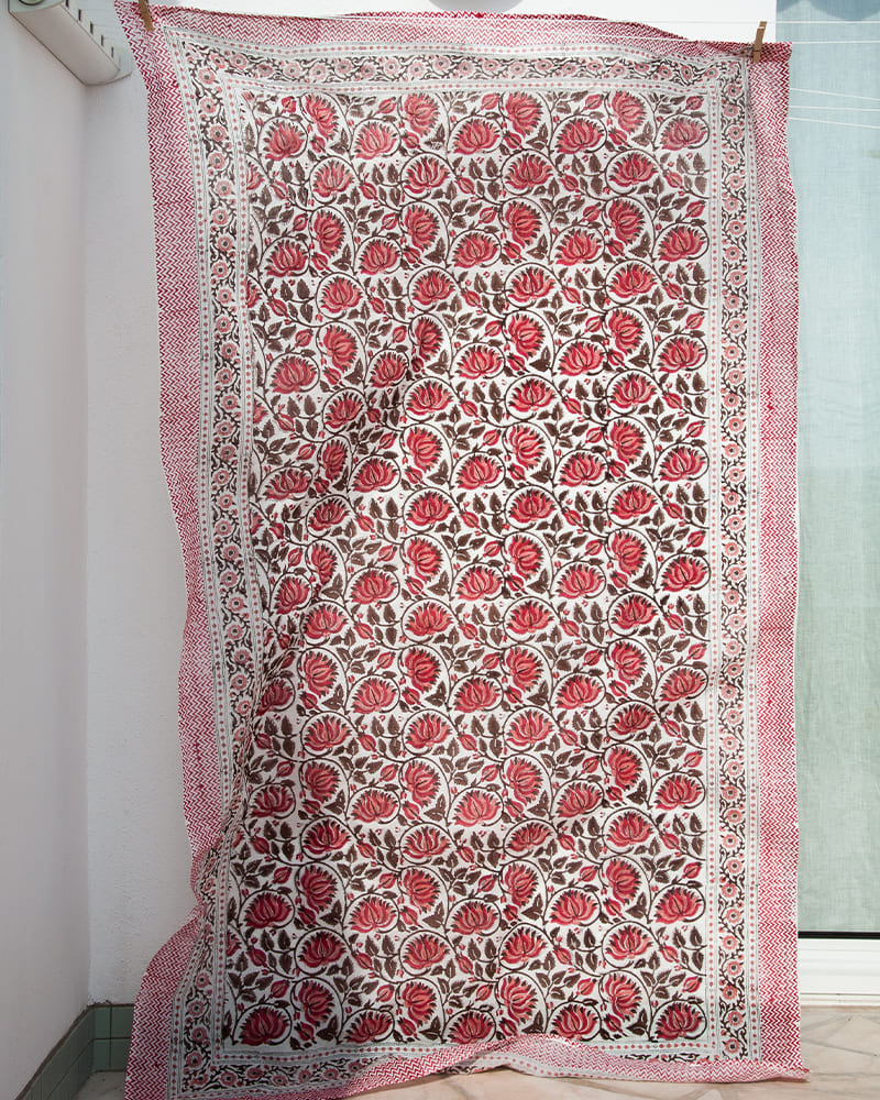 Paréo Blockprint marron et rose