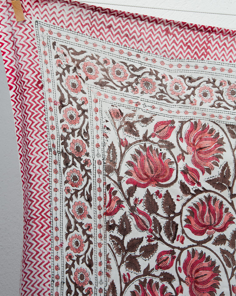 Paréo Blockprint marron et rose