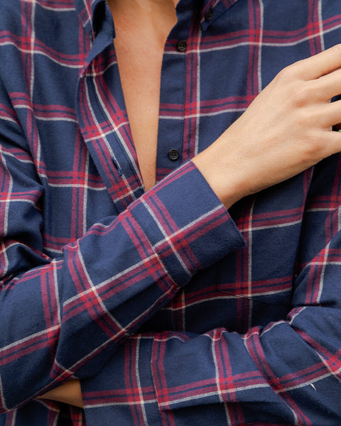 Victor navy flannel red checks