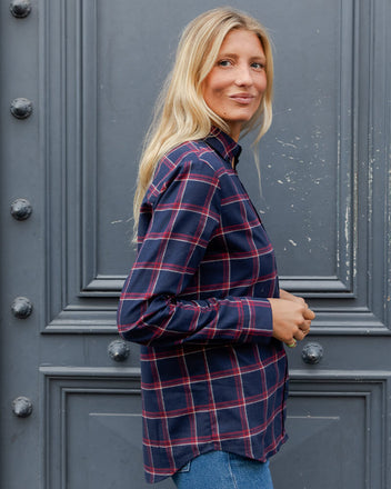 Load image into Gallery viewer, Victor navy flannel red checks