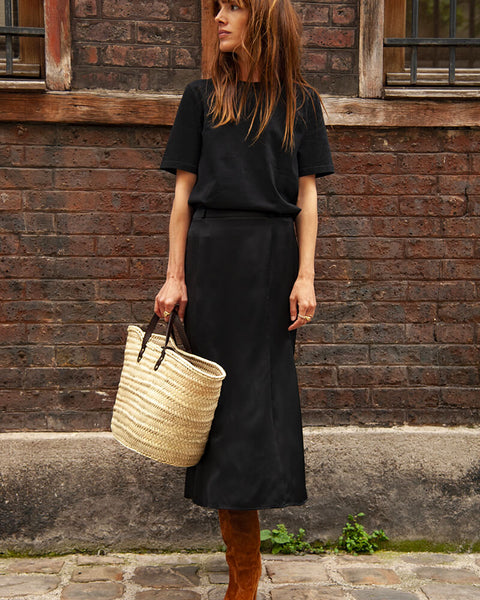 La Jupe Midi Barbara En Viscose Noir Mister k